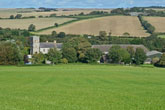 Falmer Church and Thatched Barn from Downs in September 2015