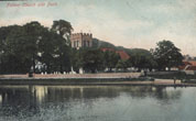 Hand-tinted photographic image of Falmer Church and Pond c.1905