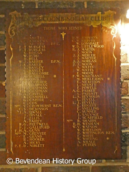 Memorial Board of Club members who served in WW2