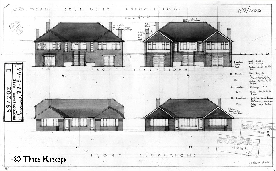 Drawings showing elevations of bungalows Selba Drive