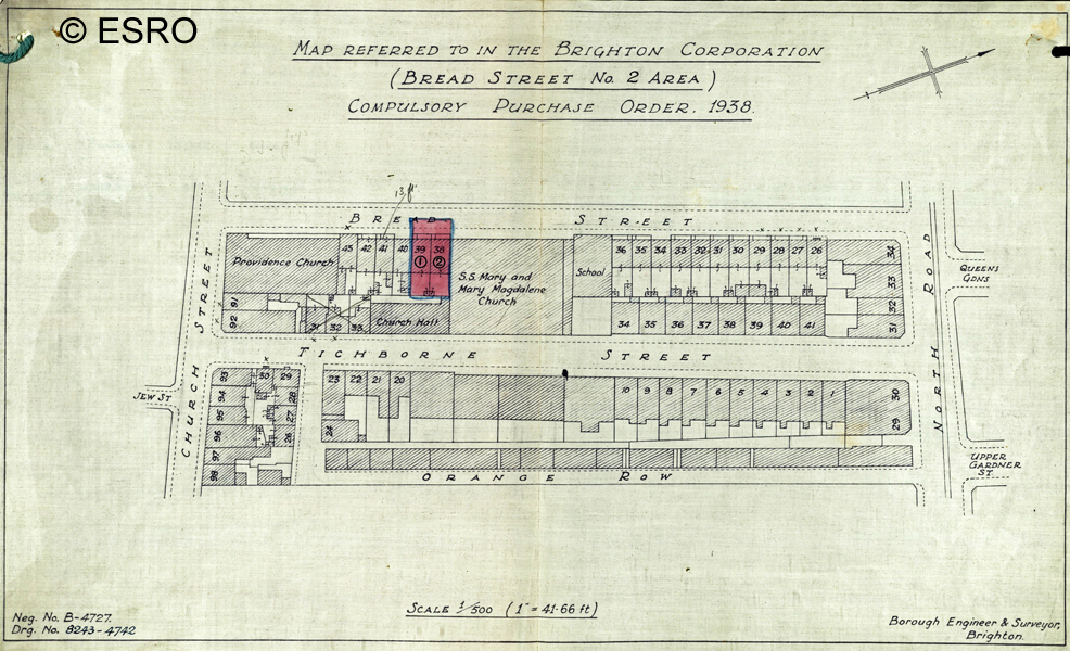 1938 Plan showing position of St MM church in Bread Street