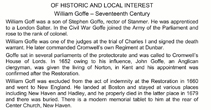 Text below tablet relating to William Goffe
