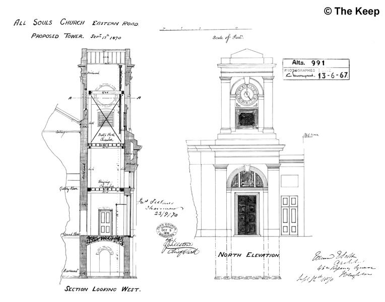 Elevation of Tower for All Souls Church in 1870
