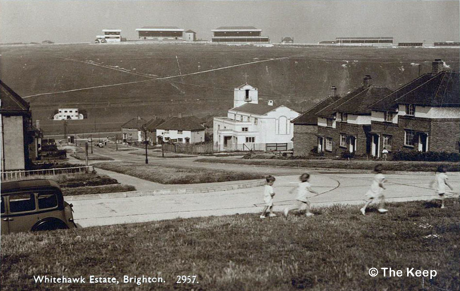 Whitehawk St Cuthmans Church in Distance c1938