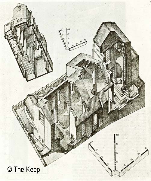 3D drawings of the church with sections cut away