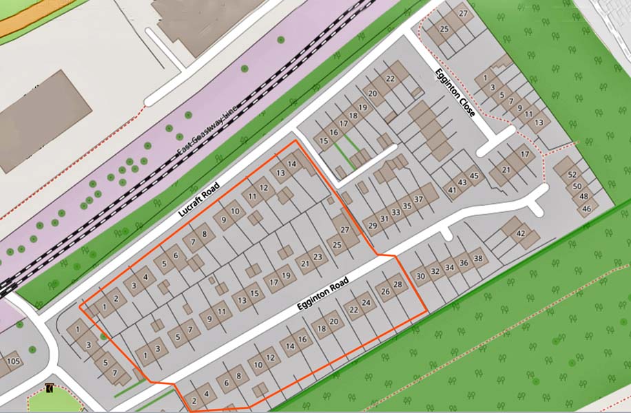 Map showing site of self build houses