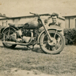 Brian with motorbike in front of prefab no. 47 Heath Hill Avenue