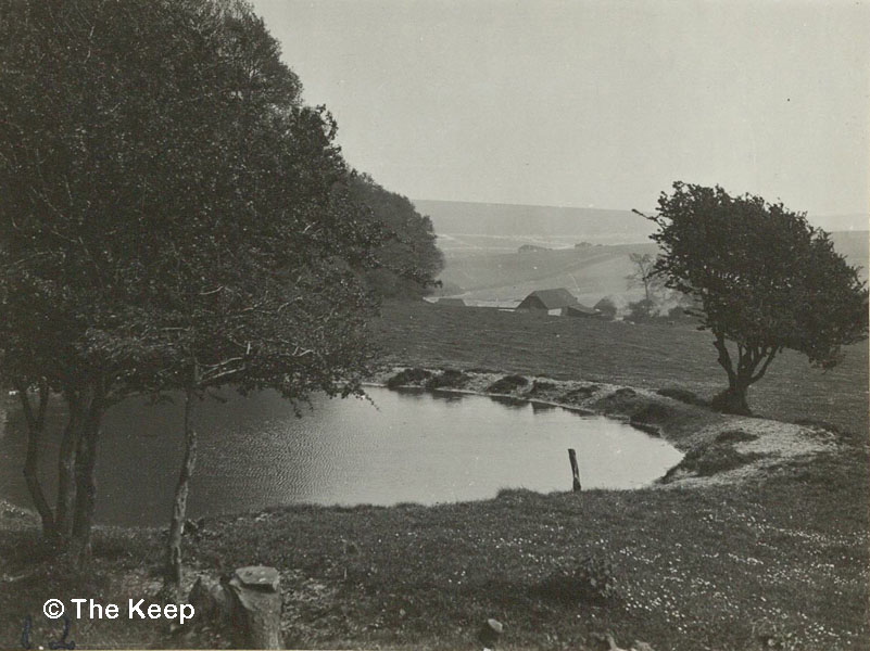 Coldean Farm Pond with barn in distance