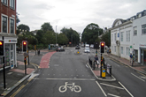 Lewes Road view south west towards The Level, Elm Grove on the left 9 September 2019