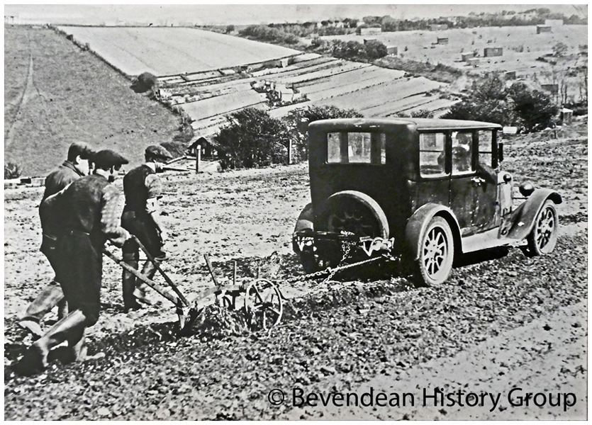 Car pulling a Plough at Bevendean in 1940s